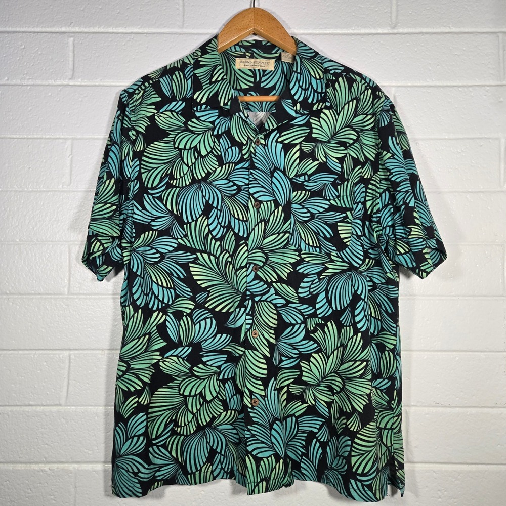 Vtg Island Republic 100% Silk Hawaiian Shirt Mens XXL Aloha Coconut Button‎